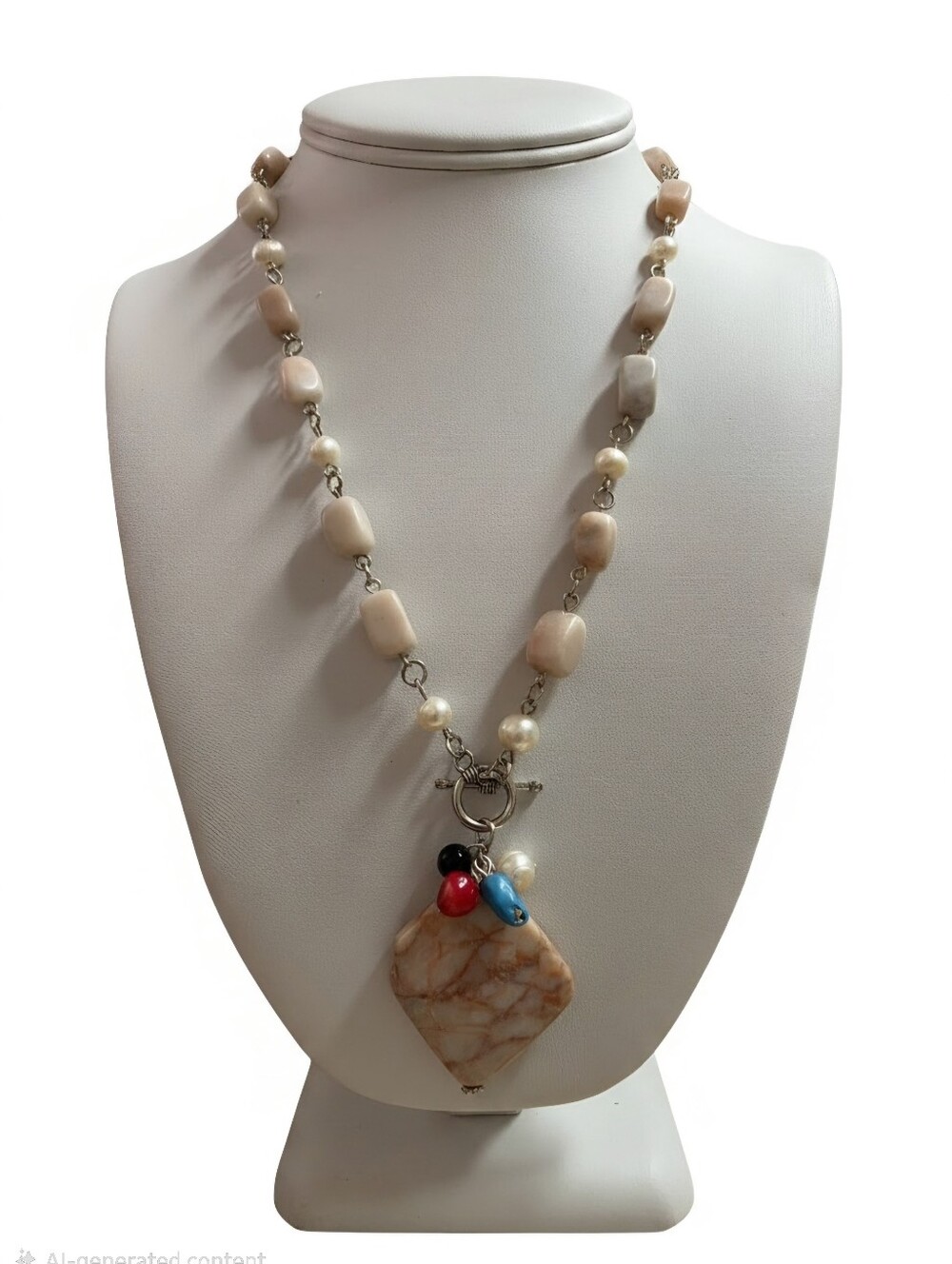 Vintage Artisan Fresh Water Pearl and Pink Adventurine Necklace